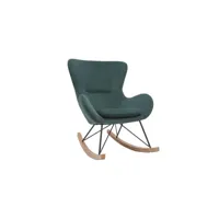 rocking chair design en tissu velours côtelé vert, métal noir et bois clair eskua