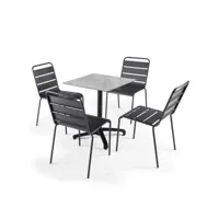 ensemble table de jardin stratifié marbre et 4 chaises gris