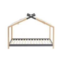 lit cabane 90x190 en pin massif gris anthracite avec sommier - charly