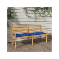 banc banquette de jardin batavia avec coussin - mobilier de jardin bleu royal 150 cm bois de teck massif meuble pro frco30256