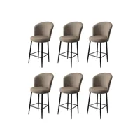lot de 6 chaises de bar floranso velours cappuccino et métal noir