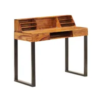 bureau table meuble travail informatique 110 cm bois solide et acier helloshop26 0502093