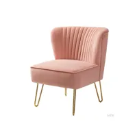 petite chaise en velours, moderne sans accoudoirs avec pieds en métal doré et capitonné en velours, chaise de salle à manger en velours de salon adaptée aux petits espaces, rose