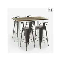 table haute blanche + 4 tabourets de bar style tolix dossier palmyra ahd amazing home design