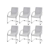 6x chaise de salle à manger samara, chaise cantilever, chaise de cuisine avec dossier, pvc acier ~ blanc