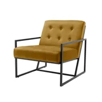 greg - fauteuil lounge velours moutarde et métal noir