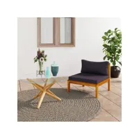 canapé de jardin canapé central sectionnel，banquette sofa pour jardin et coussins gris foncé bois d'acacia cniw878334