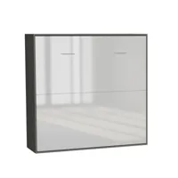 armoire lit horizontale escamotable strada-v2 structure gris graphite mat façade blanc brillant couchage 160*200 cm. 20100889553
