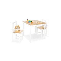 table enfant fenna blanc naturel 57x57cm + 2 chaises 201434