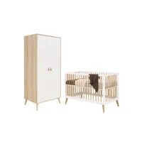 lit bébé 60x120 et armoire 2 portes jort - blanc et bois