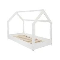 lit pour enfant maison 2-en-1en cabane ludique en bois naturel 160x80 cm - blanc htm-1418