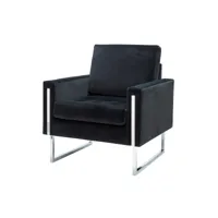 fauteuil moderne en velours avec coussins de siège et de dossier, fauteuil club confortable et rembourré avec pieds en métal, fauteuil canapé touffu, noir