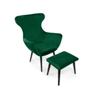 fauteuil + pouf geoplus velours vert