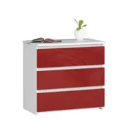 shala - table de chevet style moderne chambre à coucher - 60x57x35 - 3 tiroirs - rouge