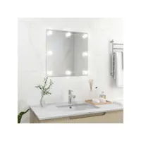 miroir mural avec lampes led  miroir déco pour salle de bain salon chambre ou dressing carré verre meuble pro frco59994