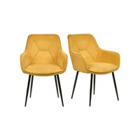 lot de 2 chaises avec accoudoirs tissu jaune et pieds métal - theo