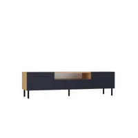 cami - meuble tv bas style glamour - 1 tiroir + 2 portes - l 160 cm - façades à lamelles - bleu