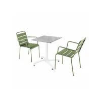 ensemble table terrasse stratifié marbre avec 2 fauteuils vert cactus