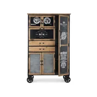 armoire de rangement industrielle sur roulettes 6 portes 2 tiroirs en acier noir klara 95 cm