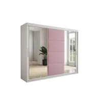 armoire de chambre tapila 2 avec tiroirs blanc/rose 250 avec 2 portes coulissantes style contemporain penderie avec étagères