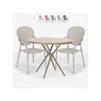table ronde beige 80cm + 2 chaises extérieur jardin bar restaurant valet
