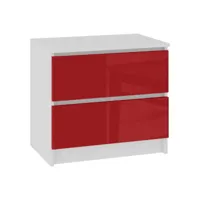 skandi - table de chevet contemporain chambre 60x55x40 cm - 2 tiroirs larges - design moderne&robuste  - table d'appoint - blanc/rouge laqué