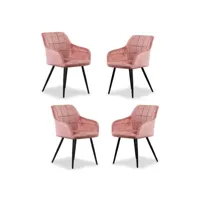 ensemble de 4 chaises de salle à manger camden - tapissées de velours avec pattes en métal - rose
