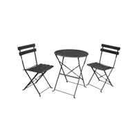 ensemble de meubles orion pour balcon : table ronde & 2 chaises en noir élégant