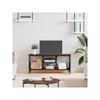 meuble tv - armoire de tv  banc tv  pour salon chêne marron 100x35x45 cm bois d'ingénierie et fer -neww68115