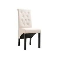 chaise capitonnée tissu crème et bois noir neta - lot de 2