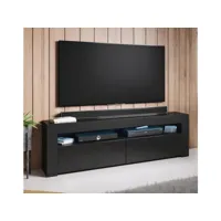 meuble tv 2 portes led  140 x 50,5 x 35cm  noir finition brillante  modèle aker tvsd072blbl
