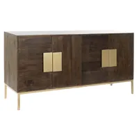 buffet meuble de rangement en bois de manguier coloris marron et métal doré - longueur 147 x hauteur 75 x profondeur 43 cm