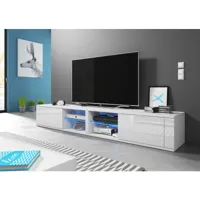 meuble banc tv - 200 cm - blanc mat / blanc brillant - avec led - style design best