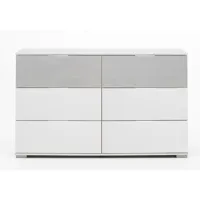 commode / meuble de rangement coloris blanc/béton gris clair - longueur 130 x hauteur 83 x profondeur 41 cm
