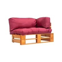 canapé de jardin palette  sofa banquette de jardin avec coussins rouge pinède meuble pro frco92750