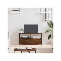 meuble tv - armoire de tv  banc tv  pour salon chêne marron 90x33x45 cm bois d'ingénierie et fer -neww61558
