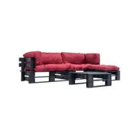 lot de 4 canapés de jardin palette  sofa banquette de jardin avec coussins rouge bois meuble pro frco62301