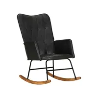 chaise à bascule style moderne, rocking chair fauteuil relax, noir cuir véritable meuble pro frco35689