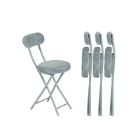 lot de 4 chaises pliante tabourets pliable coussin rond en fourrure avec dossier et repose-pieds, siège de 49 cm de haut, style scandinave, gris
