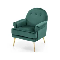fauteuil lounge en velours vert avec pieds en métal doré rozenn 319