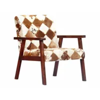 fauteuil chaise siège lounge design club sofa salon blanc et marron cuir véritable de chèvre helloshop26 1102175par3