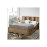 lit complet 160*200 cm bois avec tiroir - nanati - l 208 x l 172 x h 100 cm - neuf