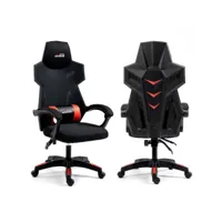 amstrad ams-209 chaise de bureau ou gamer tissu type mesh - maille respirante - coloris noir & rouge - coussin lombaire