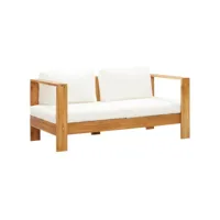 canapé de jardin  sofa banquette de jardin avec coussin 140 cm acacia solide blanc crème meuble pro frco67606