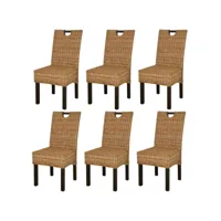 kubu - lot x6 chaise salle à manger rotin et bois de manguier 274361