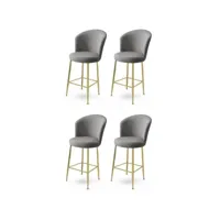 lot de 4 chaises de bar floranso velours gris et métal or