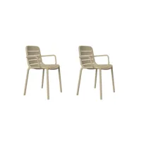set 2 fauteuil gina avec accoudoirs - resol - marron - fibre de verre, polypropylène 569x520x805mm