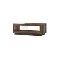 table basse design collection onyxia avec plateau en parti vitré. couleur chêne foncé et noir mat.