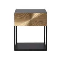 table de chevet / table de nuit en bois coloris noir et métal doré - longueur 35 x hauteur 55 x profondeur 40 cm