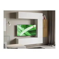 meuble tv modulable suspendu blanc et naturel kina l 214cm - 6 pièces